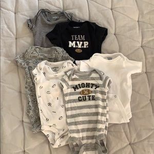 6 new born onesies black white grey sports